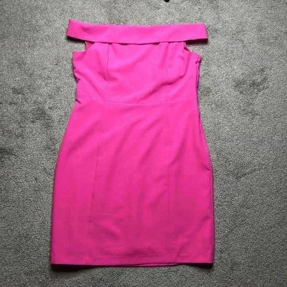 Sam Edelman Off The Shoulders Dress Sz 12 Barbiecore Shocking Pink Neon - Picture 1 of 11